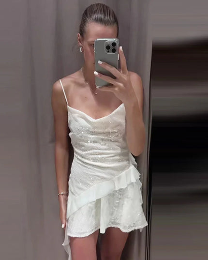 Weißes Paillettenkleid Detail Stoff