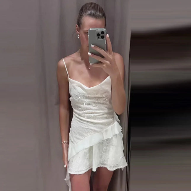 Weißes Paillettenkleid Detail Stoff