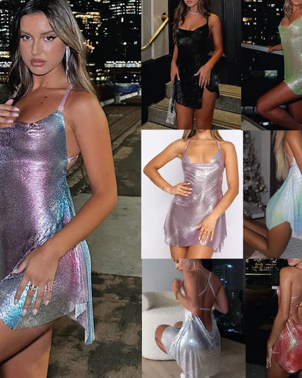 Schwarzes kurzes Glitzerkleid mit Bow Neckline