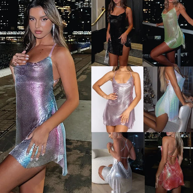 Schwarzes kurzes Glitzerkleid mit Bow Neckline