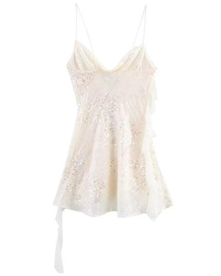 Weißes Paillettenkleid Mini von vorne