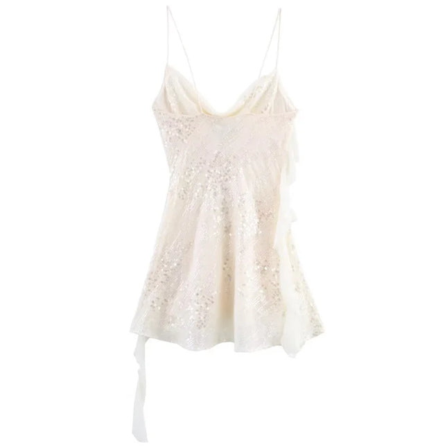 Weißes Paillettenkleid Mini von vorne