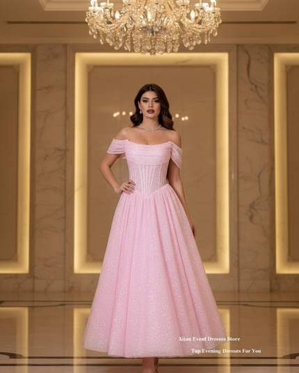 Altrosa Glitzerkleid Off-Shoulder - Ansicht 1
