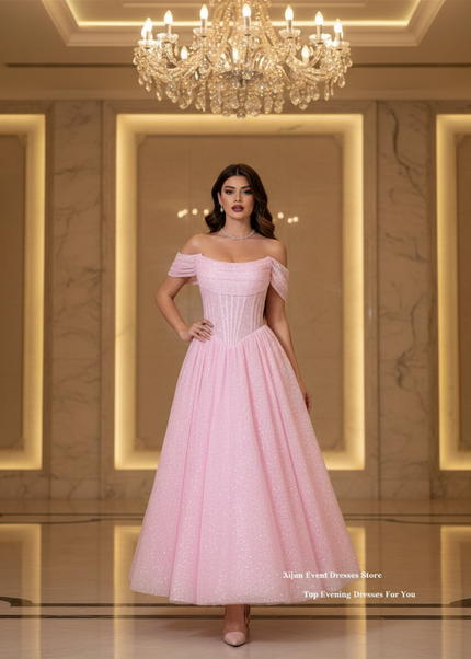 Altrosa Glitzerkleid Off-Shoulder - Ansicht 1