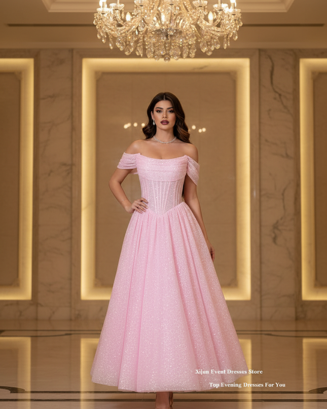 Altrosa Glitzerkleid Off-Shoulder - Ansicht 1