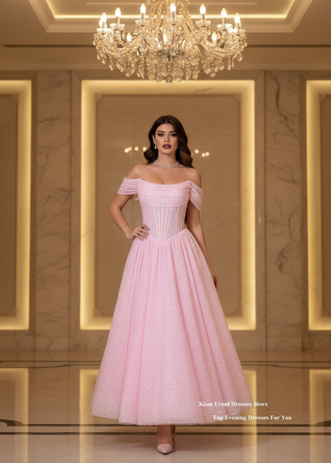 Altrosa Glitzerkleid Off-Shoulder - Ansicht 1