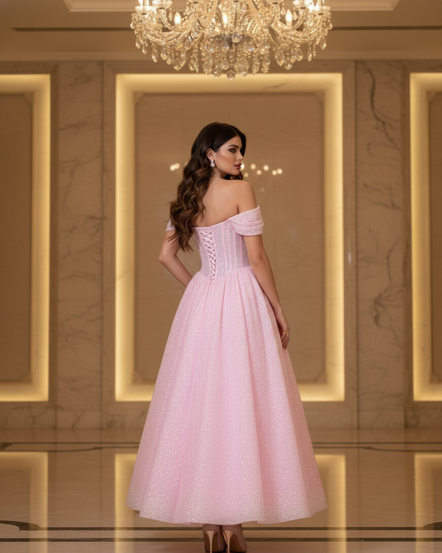 Altrosa Glitzerkleid Off-Shoulder - Ansicht 2