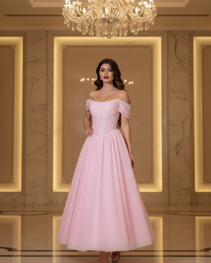 Altrosa Glitzerkleid Off-Shoulder - Ansicht 3