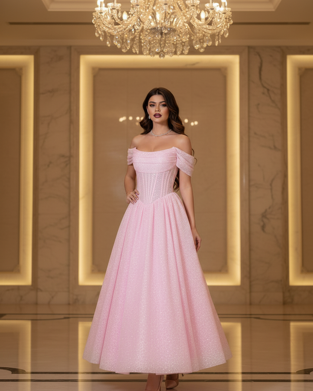 Altrosa Glitzerkleid Off-Shoulder - Ansicht 3