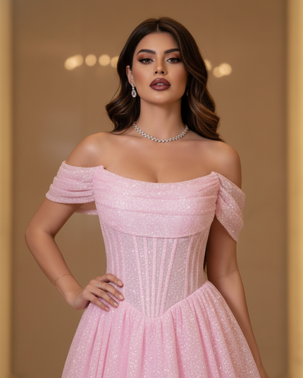 Altrosa Glitzerkleid Off-Shoulder - Ansicht 4