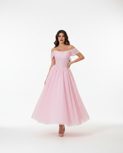 Altrosa Glitzerkleid Off-Shoulder - Ansicht 5