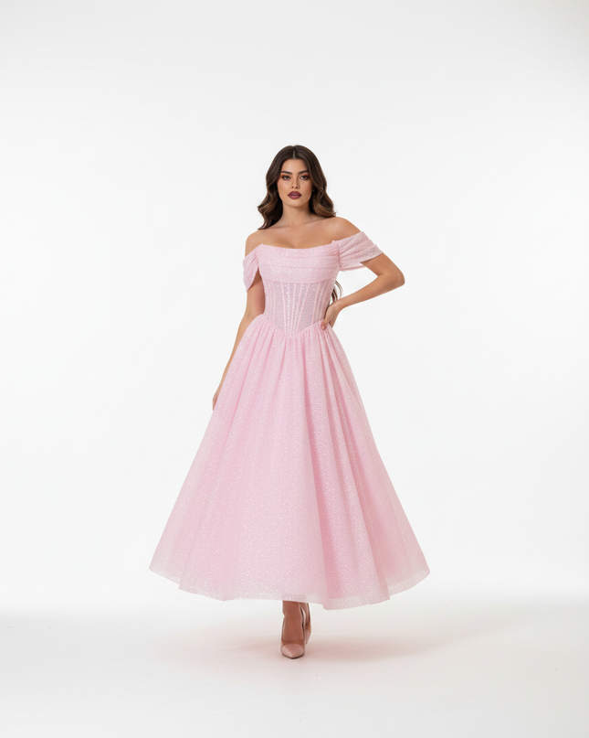Altrosa Glitzerkleid Off-Shoulder - Ansicht 5