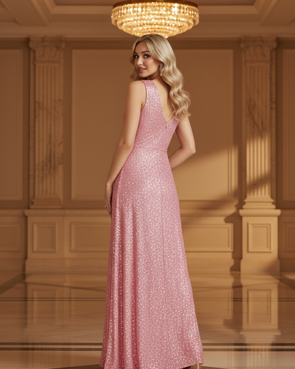 Altrosa Pink Glitzerkleid Lang - Ansicht 2