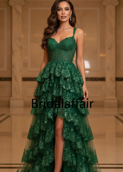 Gruenes Glitzerkleid Lang A-Linie - Ansicht 1
