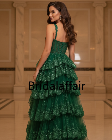Gruenes Glitzerkleid Lang A-Linie - Ansicht 2