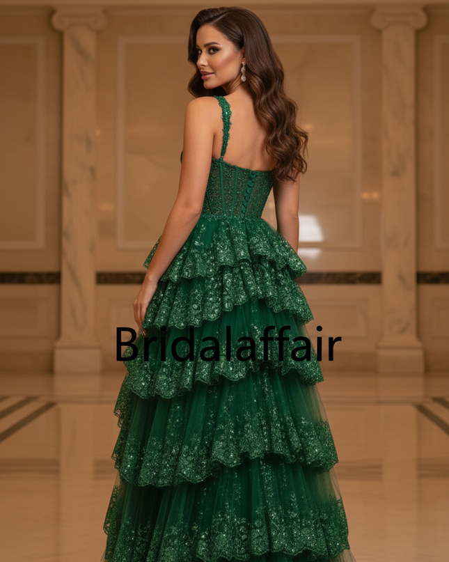 Gruenes Glitzerkleid Lang A-Linie - Ansicht 2