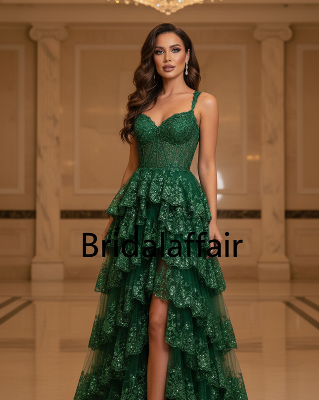 Gruenes Glitzerkleid Lang A-Linie - Ansicht 3