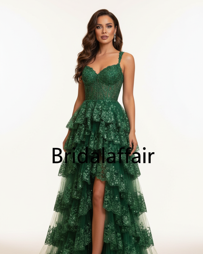 Gruenes Glitzerkleid Lang A-Linie - Ansicht 5