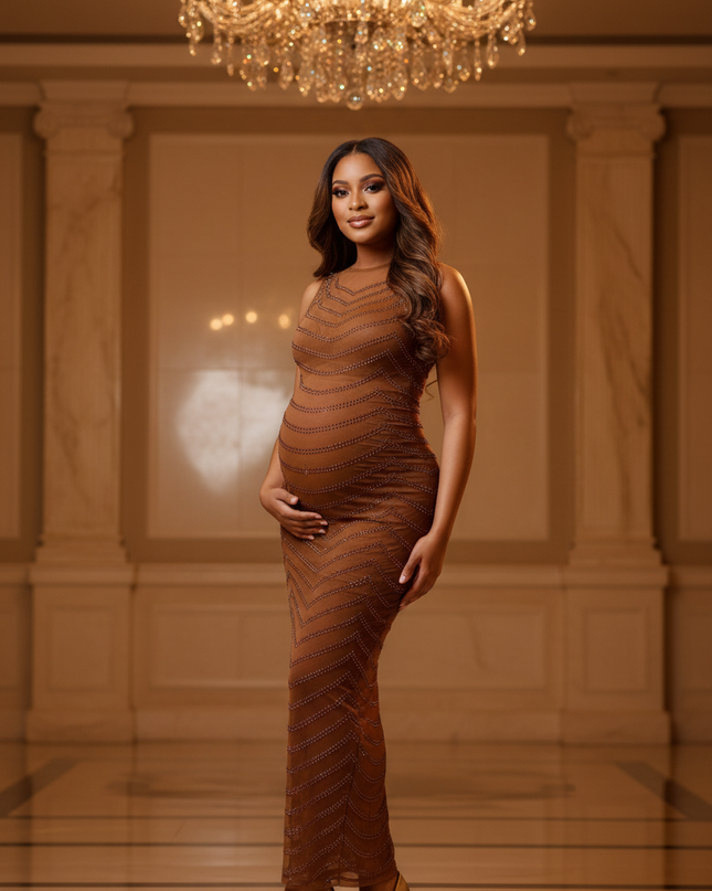 Apricot Glitzer Kleid Eng Lang - Ansicht 1