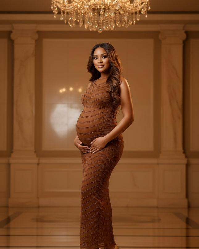 Apricot Glitzer Kleid Eng Lang - Ansicht 3
