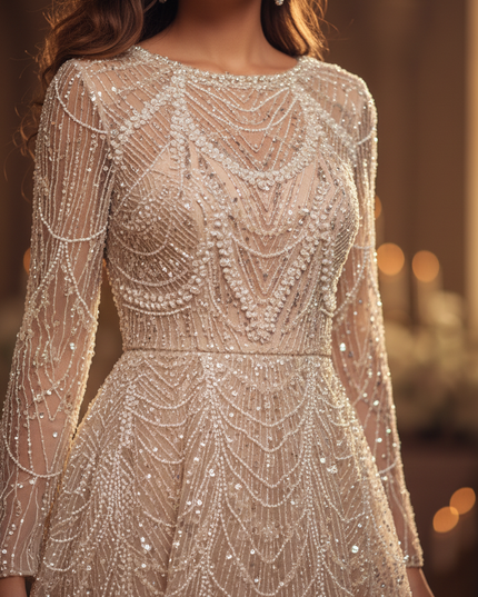 Beigees A-Linie Kleid Lang - Ansicht 4