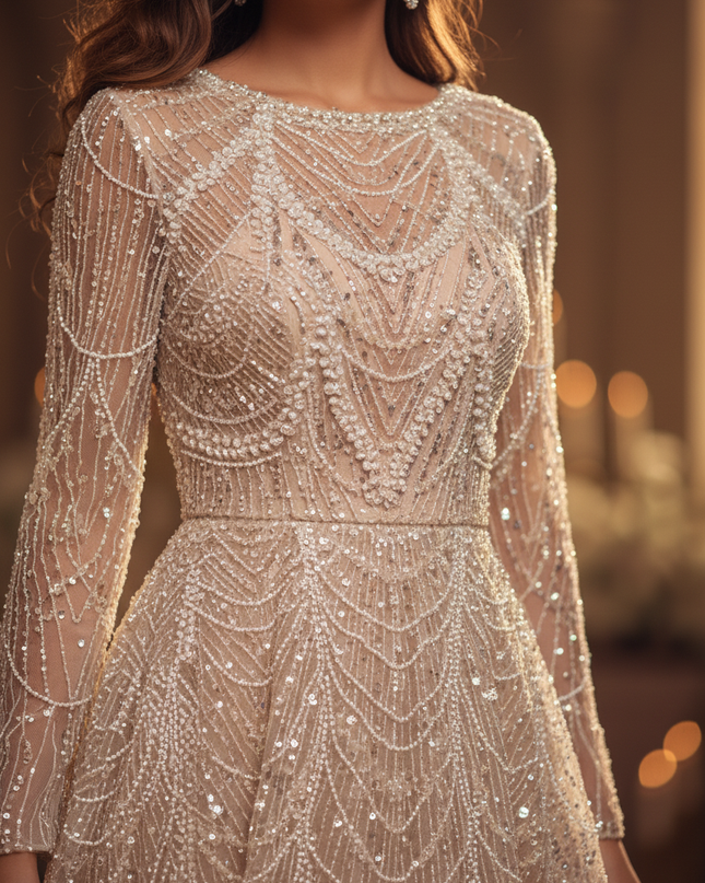 Beigees A-Linie Kleid Lang - Ansicht 4