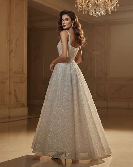 Beigefarbenes Glitzerkleid Braut - Ansicht 2
