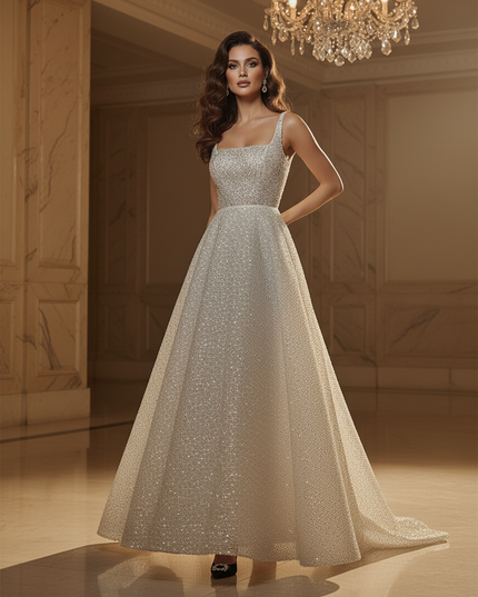 Beigefarbenes Glitzerkleid Braut - Ansicht 3
