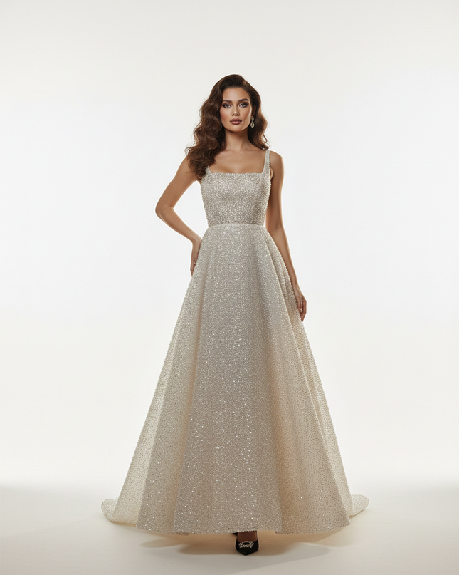 Beigefarbenes Glitzerkleid Braut - Ansicht 5