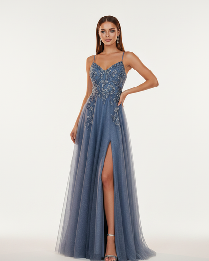 Blaues Glitzerkleid in A-Linie - Ansicht 5