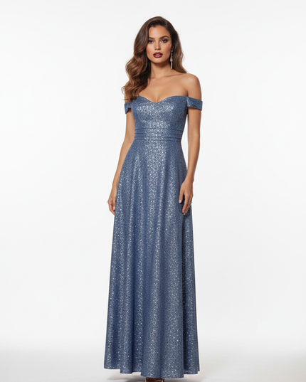 Blaues Glitzerkleid Abiball Lang - Ansicht 5