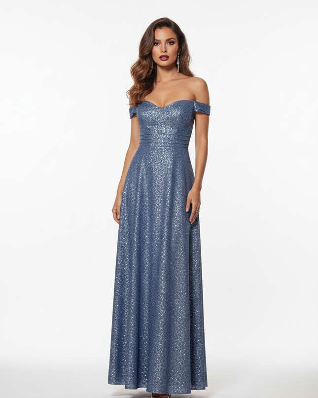 Blaues Glitzerkleid Abiball Lang - Ansicht 5
