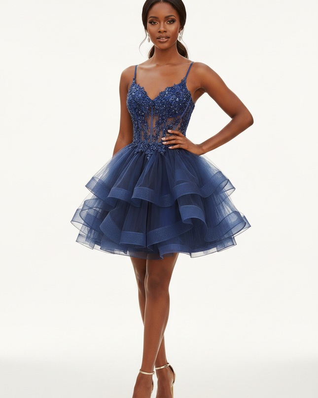 Blaues Glitzerkleid Elegant und Kurz - Ansicht 5