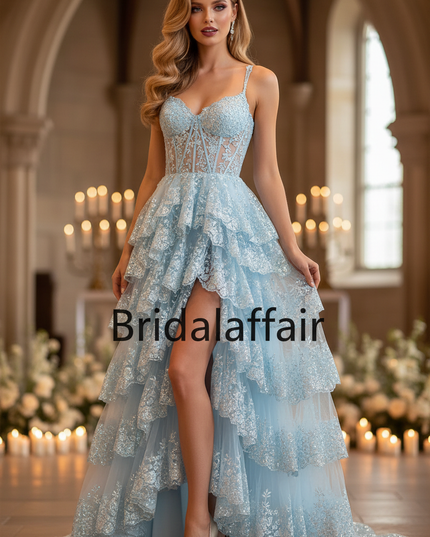 Blaues Glitzer Kleid Korsett Lang - Ansicht 1