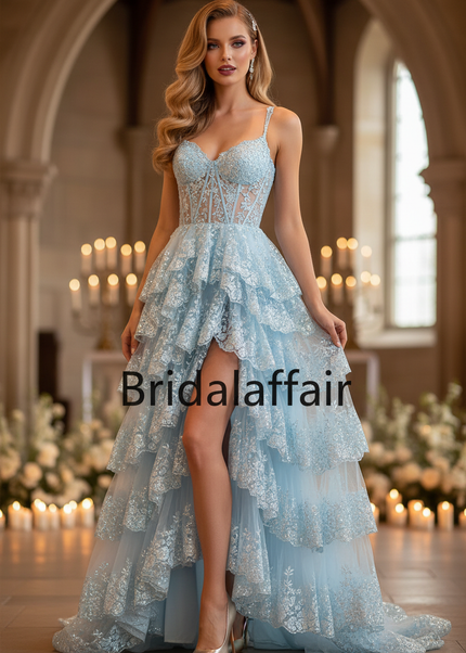 Blaues Glitzer Kleid Korsett Lang - Ansicht 1