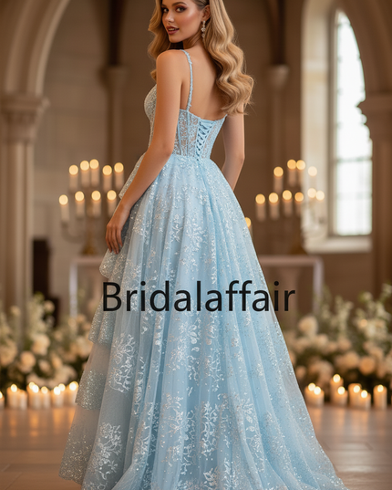 Blaues Glitzer Kleid Korsett Lang - Ansicht 2