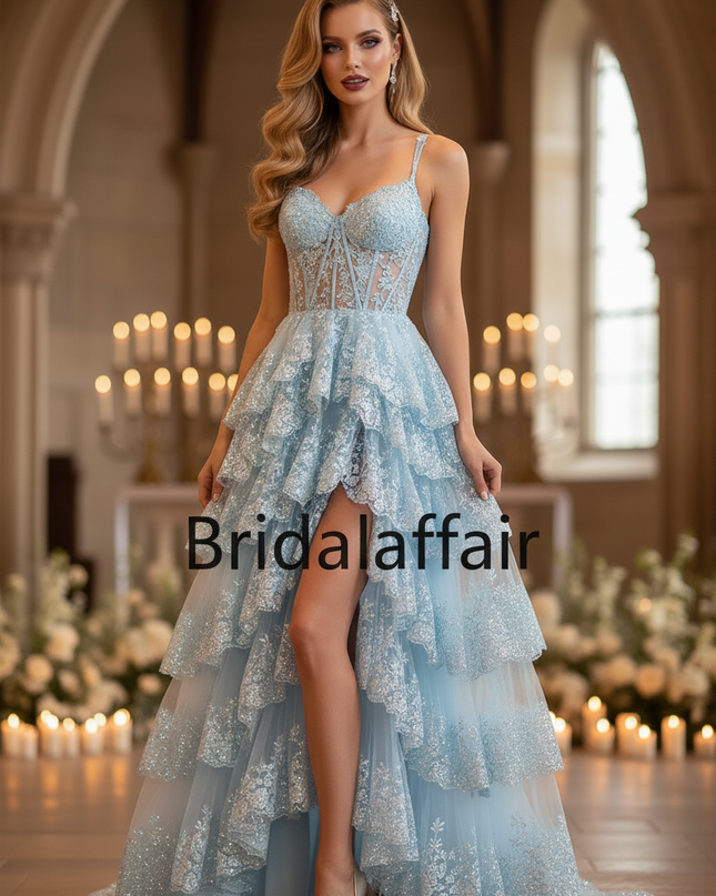 Blaues Glitzer Kleid Korsett Lang - Ansicht 3