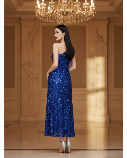 Blaues Glitzerkleid One-Shoulder Tuell - Ansicht 2