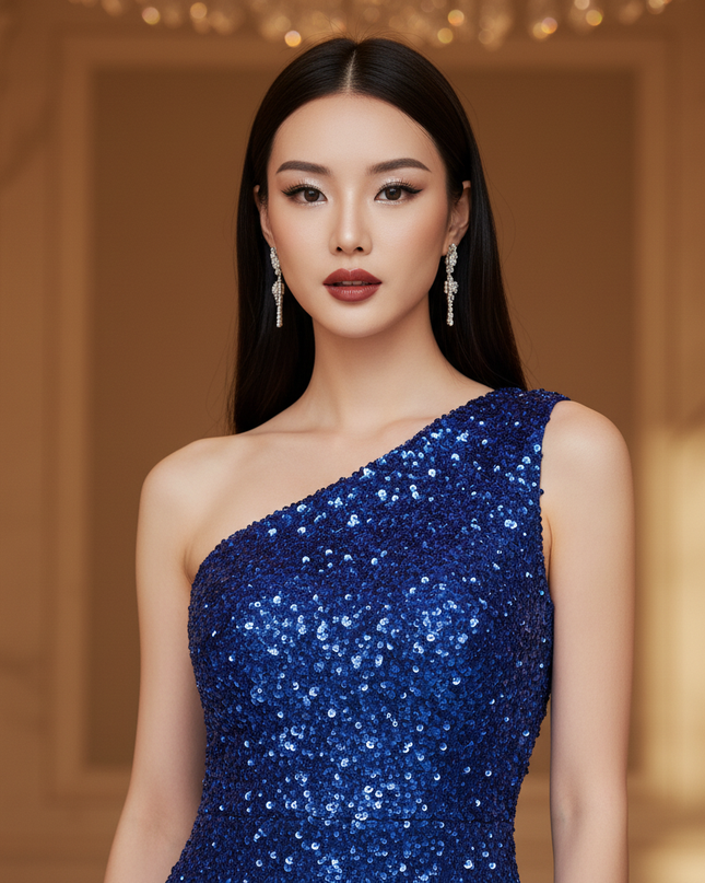 Blaues Glitzerkleid One-Shoulder Tuell - Ansicht 4