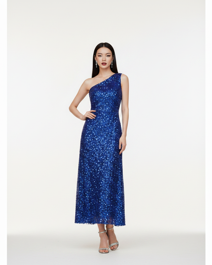 Blaues Glitzerkleid One-Shoulder Tuell - Ansicht 5