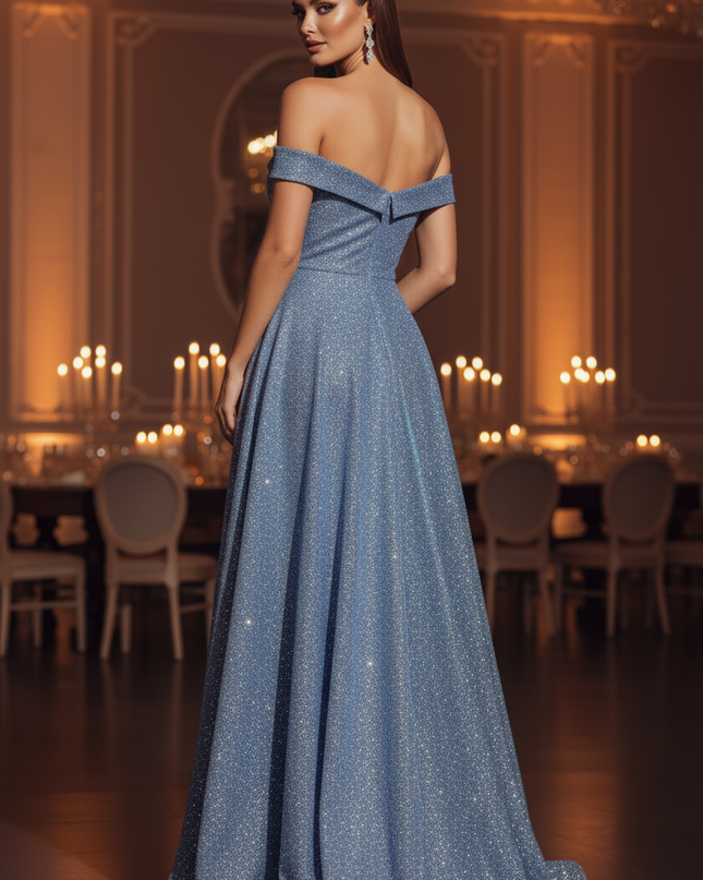 Blaues Pailletten Kleid Traegerlos - Ansicht 2