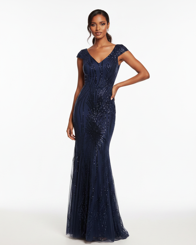 Blaues Glitzer Meerjungfrau Kleid Lang - Ansicht 5