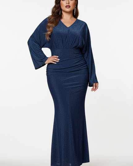 Blaues Glitzerkleid Meerjungfrau Langarm - Ansicht 5