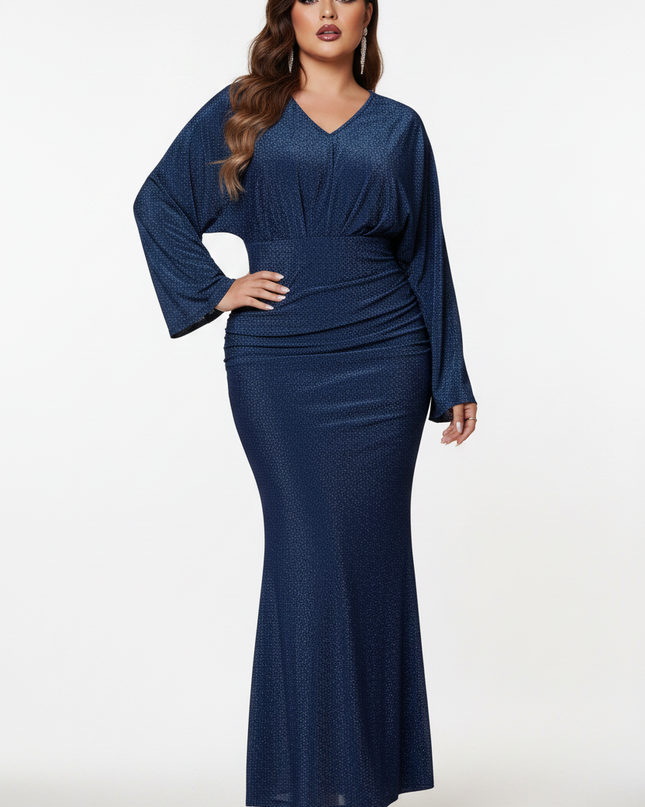 Blaues Glitzerkleid Meerjungfrau Langarm - Ansicht 5