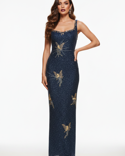 Blaues Kleid mit Glitzer Lang - Ansicht 5
