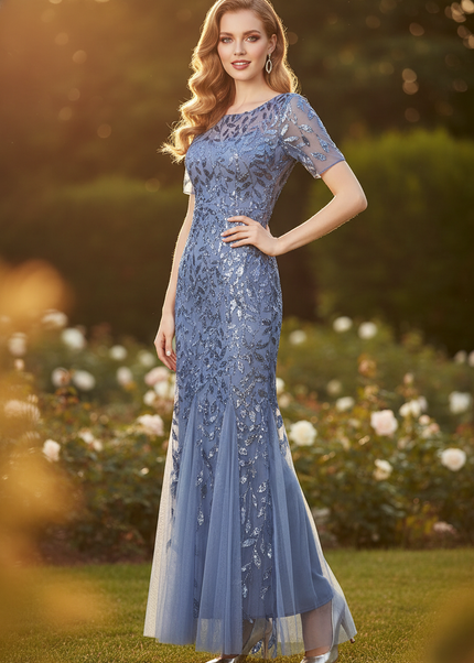 Blaues Pailletten Kleid Meerjungfrau - Ansicht 1