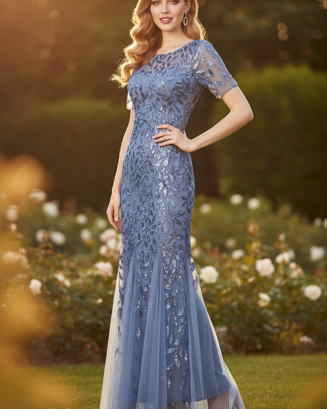 Blaues Pailletten Kleid Meerjungfrau - Ansicht 1