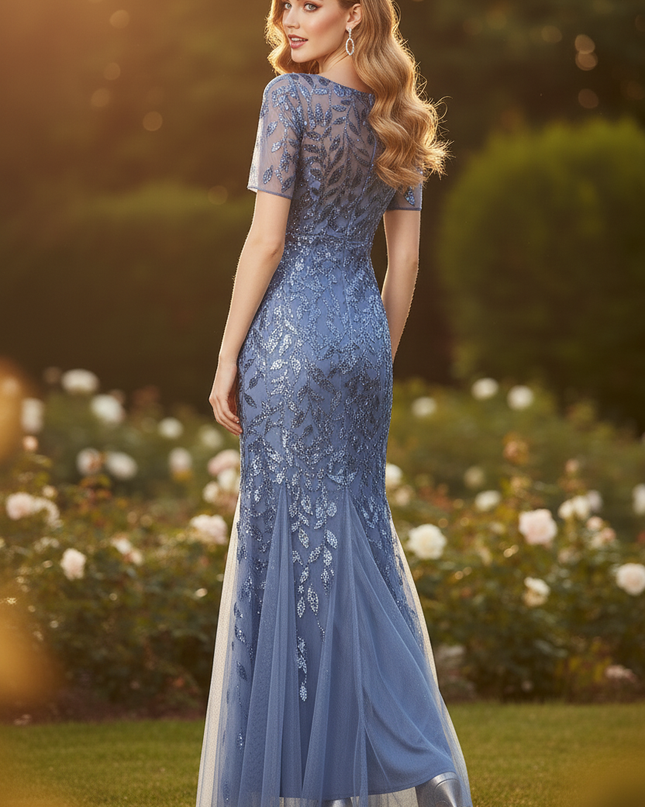 Blaues Pailletten Kleid Meerjungfrau - Ansicht 2