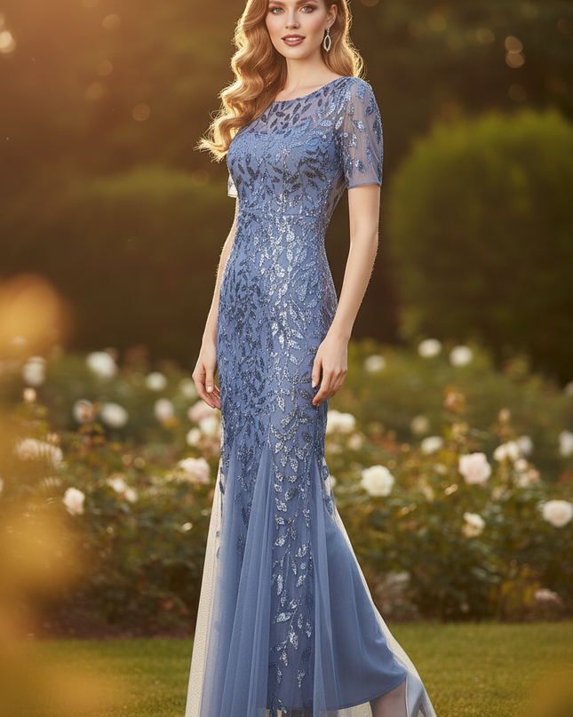 Blaues Pailletten Kleid Meerjungfrau - Ansicht 3