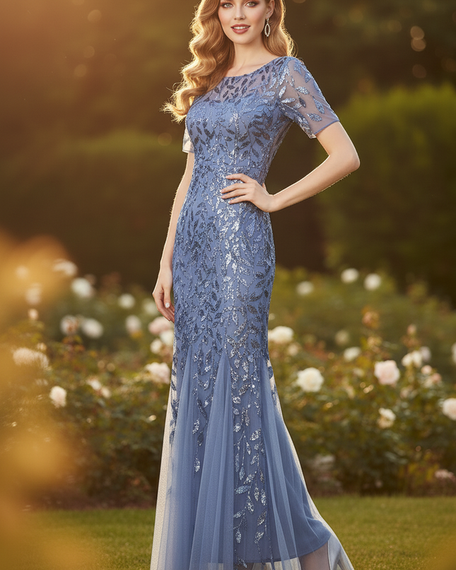 Blaues Pailletten Kleid Meerjungfrau - Ansicht 4